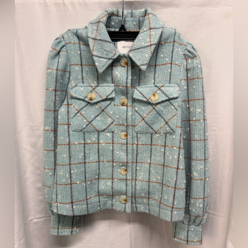 Greylin Light Blue Plaid Utility Jacket